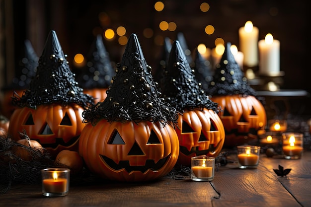 Set di zucche di Halloween sul tavolo di legno