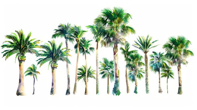 Set estivo con palme su uno sfondo bianco isolato Tema della giungla