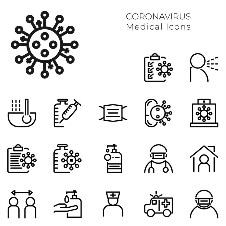 Set Icons Medical and Coronavirus Vector thin line icon illustration