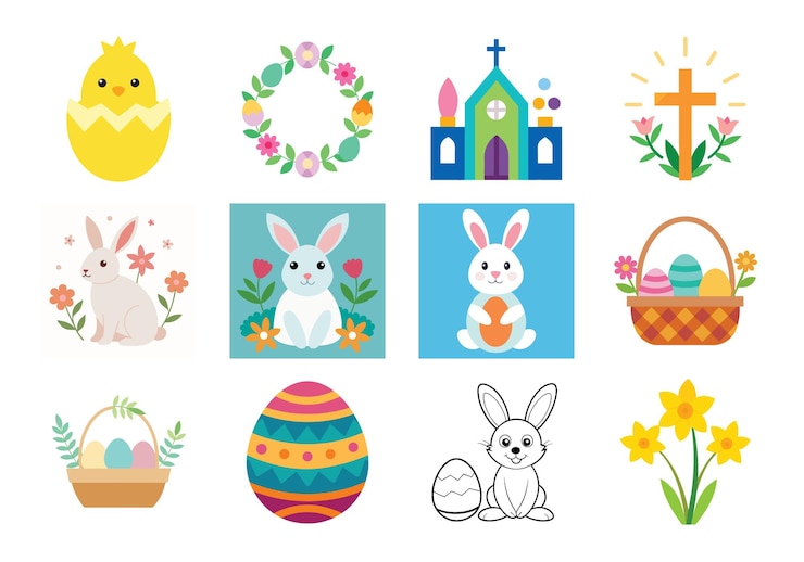 Photo set ilustrasi vektor elemen paskah dengan latar belakang putih