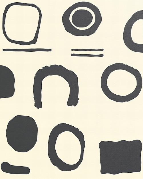 set of black abstract shapes on a beige background