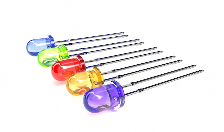 Photo set of color leds on a white background