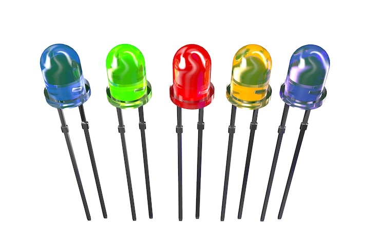 Photo set of color leds on a white background