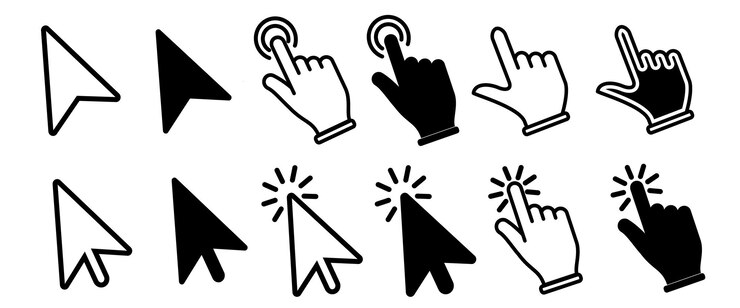 Photo set of mouse cursor and click icons