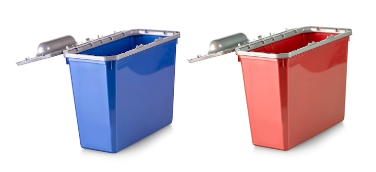 Photo set of openned colored plastic boxes on white background with clipping path