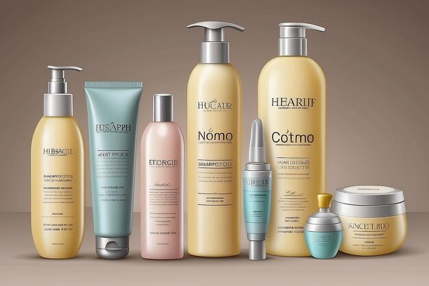 Set per la cura dei capelli cosmetici vettoriali realistici Shampoo olio burro e condizionatore