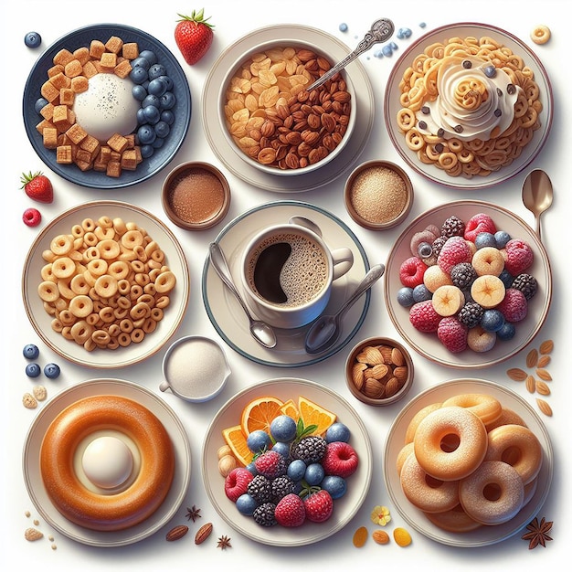 Set realistico di piatti di cereali da colazione