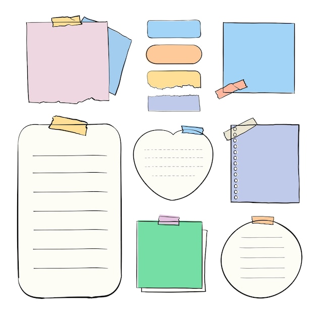 Set stiker digital PNG pastel dalam gaya digambar tangan