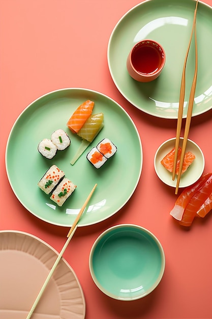 Set sushi zenzero giappone cibo pasto rotolo piatto di frutti di mare tradizionale giapponese