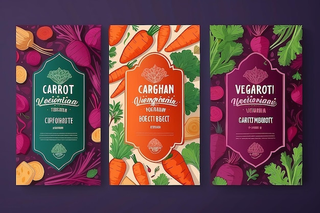 Set vettoriale di modelli di imballaggio etichetta alimentare vegetariana banner poster branding di identità