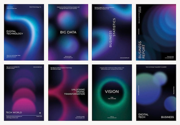 Set vettoriale di modelli di poster di tecnologia digitale per aziende con gradienti scuri Set di modelli di manifesti per aziende con tecnologia digitale in blu scuro Set di manifesti vettoriali per aziende con modelli moderni