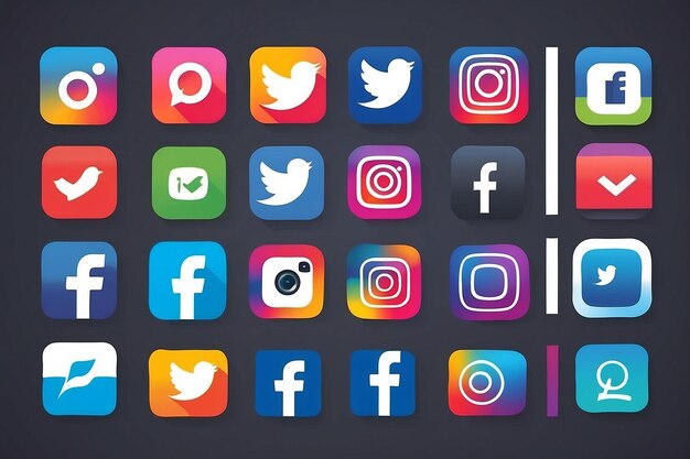 Set vettoriale gratuito di icone di social media con Facebook, Instagram, Twitter e YouTube