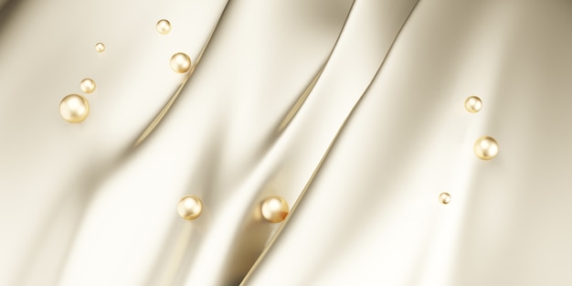 Seta glitterata d'oro con illustrazione 3D di superficie scintillante di perle d'oro