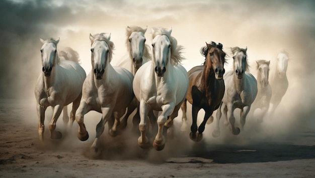Sette cavalli forzano l'esaurimento della sabbia variazione 2