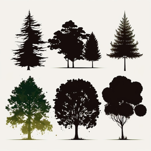 Settore vettoriale di silhouette di alberi e foreste