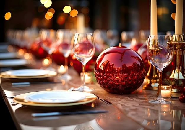 Settura del tavolo di Capodanno in close-up celebrazione della cena di Natale