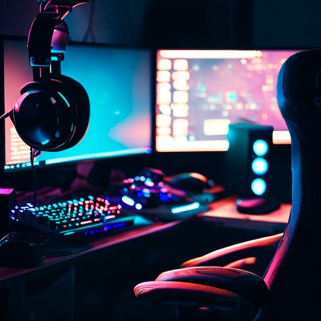 Setup gamer Espectacular moderno con luces