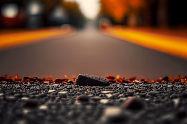 Sezione di pavimentazione di asfalto marrone scuro in strada su sfondo sfocato