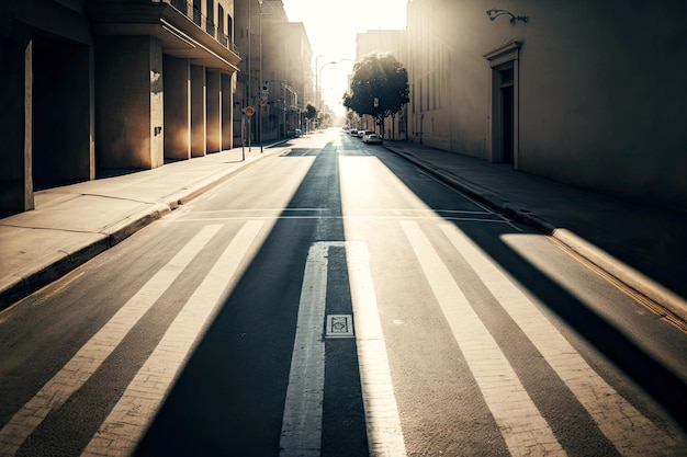 Sezione di pavimentazione in cemento vuota in strada urbana alla luce del sole