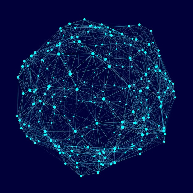 Sfera blu composta da punti e linee Elementi wireframe moderni Sfera a griglia tecnologica Rendering 3d