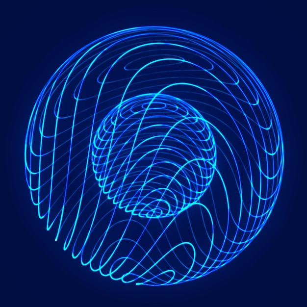 Sfera con linee twist Tecnologia wireframe rendering 3d sfera blu