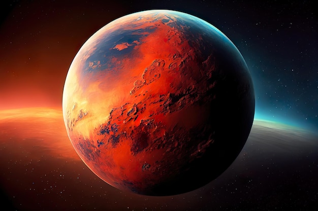 Sfera del pianeta Marte rosso nell'universo AI generativo