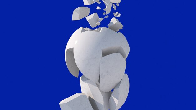 Sfera di marmo rotta. Sfondo blu. Illustrazione astratta, rendering 3d.