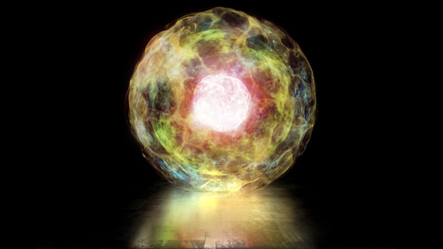 Sfera di rendering 3D di energia e plasma nel nucleo del reattore