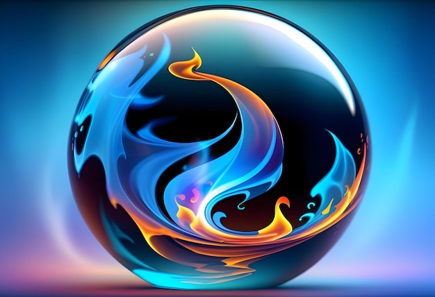 Sfera magica di vetro con fiamma blu astratta per il design