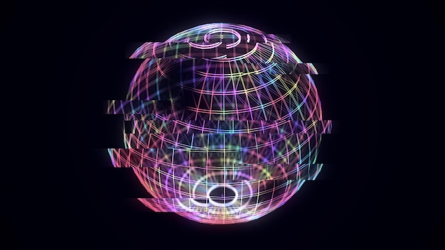 Sfera scifi astratta con particelle e linee Connessione di rete tecnologica sul mondo Illustrazione futuristica Connessioni digitali globali ai Rendering 3D sfera geometrica wireframe 3D