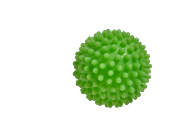 Sfera spinosa verde su sfondo bianco.