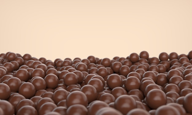 Sfere del cioccolato sulla terra, illustrazione 3D.