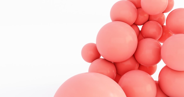 Sfere morbide rosa che cadono. palline di dimensioni casuali. immagine di rendering 3d.