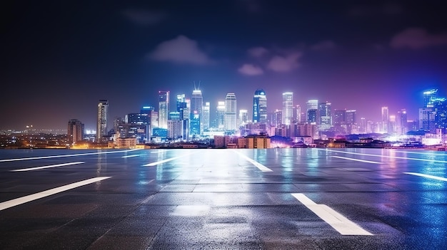 Sfocatura del movimento del cavalcavia dell'autostrada con sfondo della città Illustrazione futuristica delle tecnologie future IA generativa