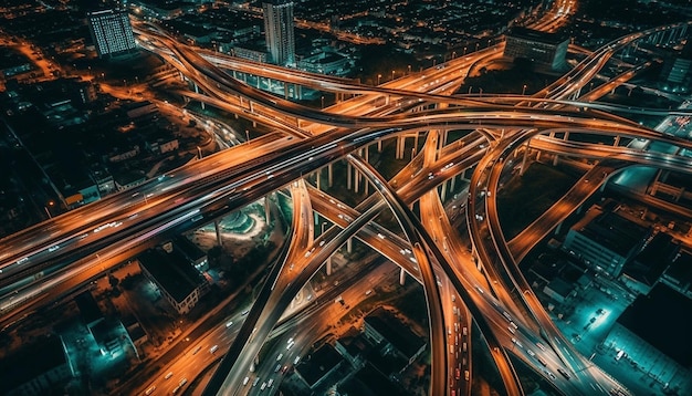Sfocatura dell'ora di punta del traffico stradale della città incandescente generata dall'intelligenza artificiale