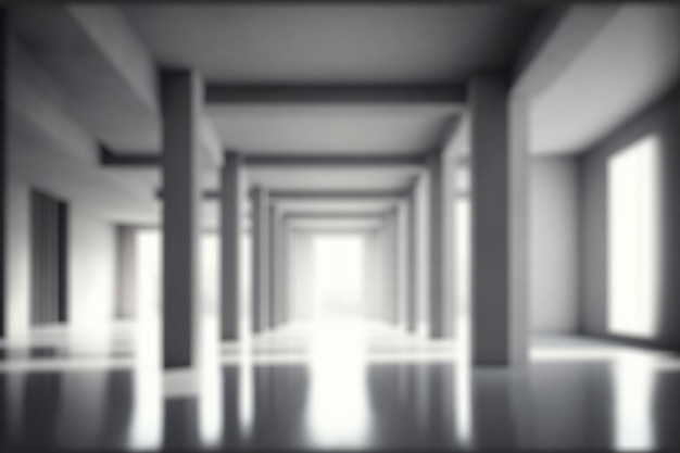 Sfocatura dello sfondo del grande corridoio del corridoio all'interno dello sfondo dell'edificio per uffici