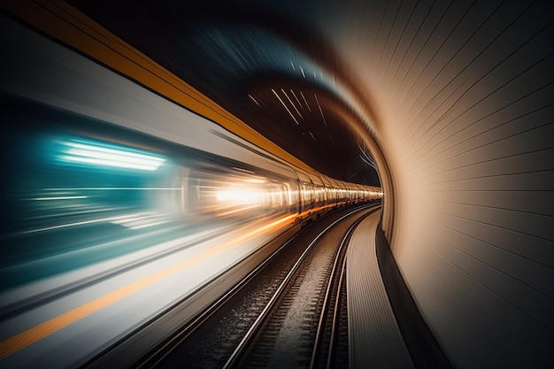 Sfocatura di movimento del treno che si muove all'interno del tunnel