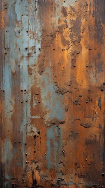 Sfondamento a parete di metallo arrugginito blu e arancione