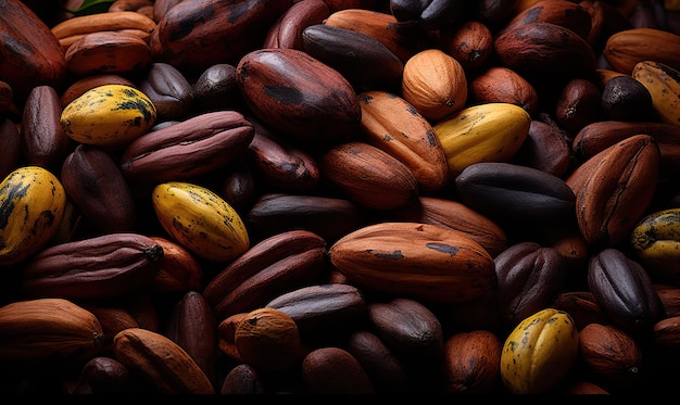 Sfondamento astratto dal frutto dell'albero del cacao, i chicchi di cacao