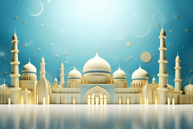 Sfondamento culturale decorativo dell'Eid Mubarak con moschea e fanoos