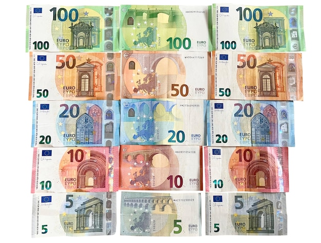 Sfondamento delle banconote in euro Banconote in euros Moneta in euro Moneta dell'Europa