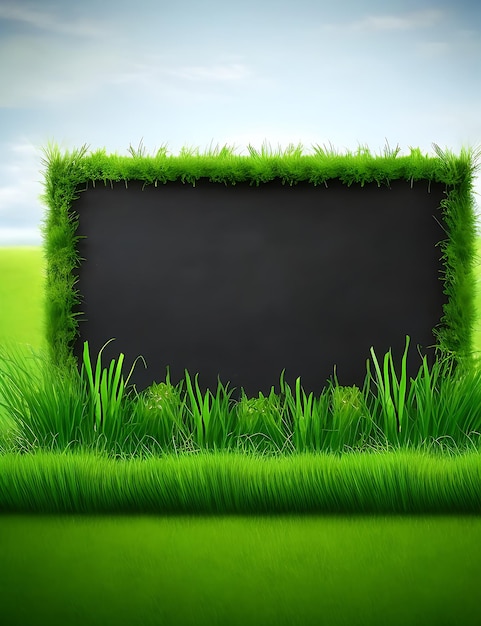 Sfondato pubblicitario di tavola nera di erba fresca
