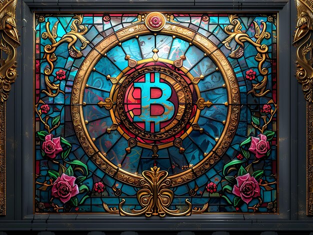 Sfondi artistici con Bitcoin Design di vetro colorato con i illustrazioni Crypto Trading Backgroundn