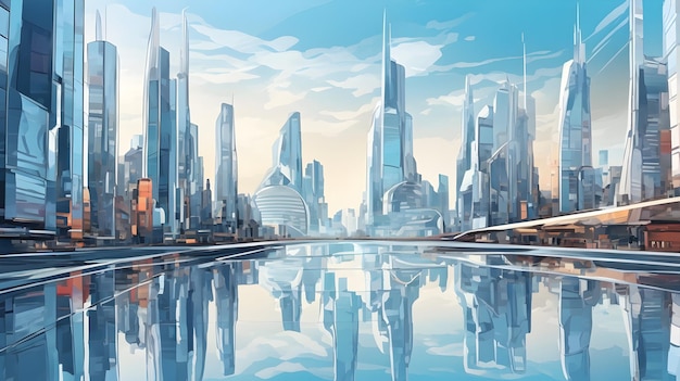 Sfondi astratti Città degli Specchi Illustra un paesaggio urbano futuristico