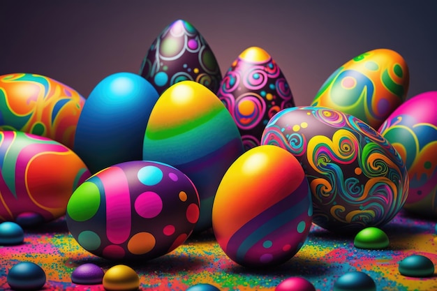 Sfondi colorati di uova di Pasqua Uova di Pasqua dipinte Buona Pasqua sfondo in stile psichedelico