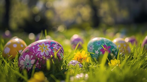 Sfondi di bandiere di Pasqua Felice Uova di Pasqua nell'erba