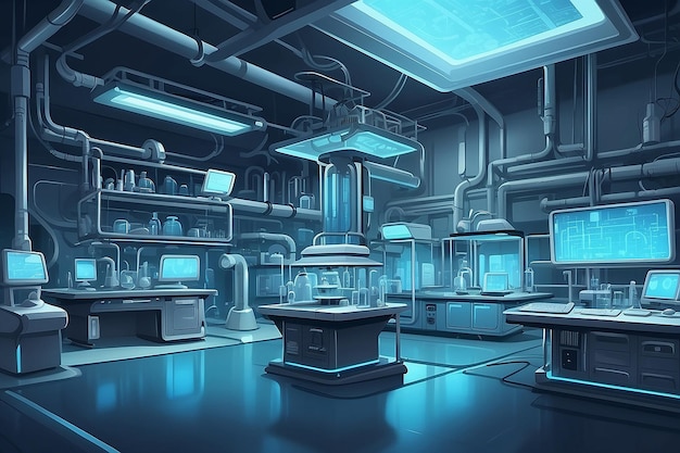 Sfondi di cartoni animati futuristici per un laboratorio ad alta tecnologia