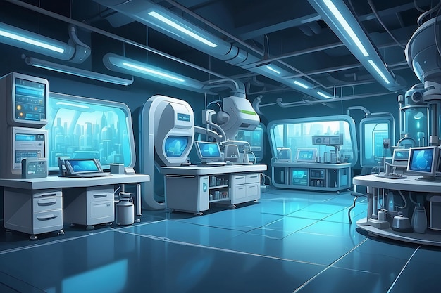 Sfondi di cartoni animati futuristici per un laboratorio ad alta tecnologia