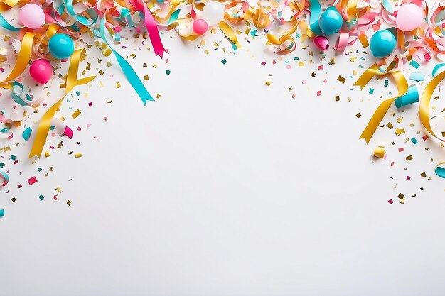 Sfondi di feste di celebrazione idee concettuali con confetti colorati sognatori su bianco Disegno piano piatto