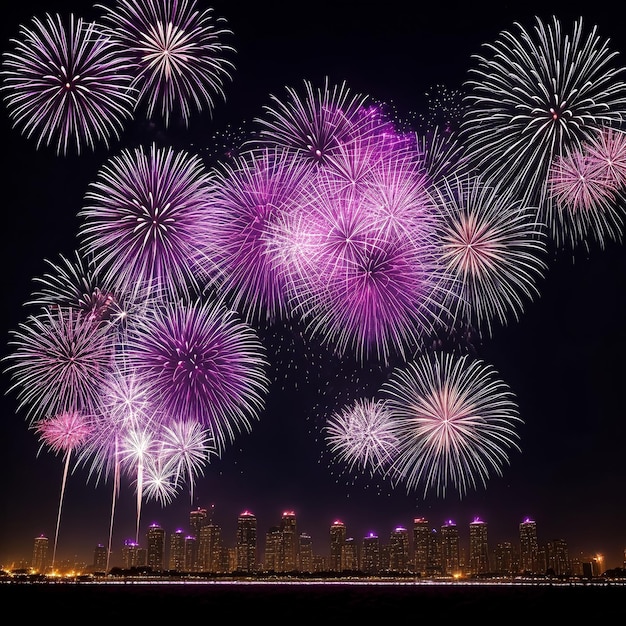 Sfondi di fuochi d'artificio festivi con scintille colorate e luce brillante sul cielo notturno nero pirotecnica Fantastico fuochi d'artificio colorati nello spettacolo di celebrazione Concetto di sfondo festivo Copia spazio di testo pubblicitario